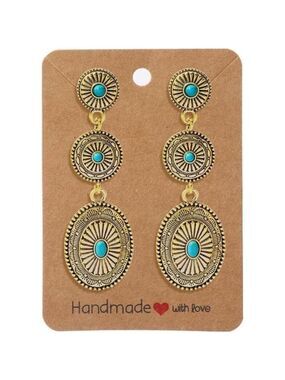 Western Turquoise Earrings Vintage Silver Gold Concho Boho Country Jewelry